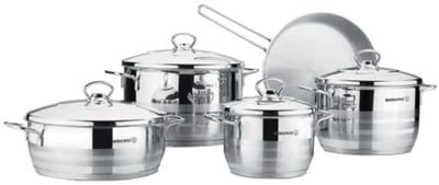 Korkmaz Kookpannenset 9-Delig RVS 18/10 Cr-Ni – Complete Pannenset met Deksels en Koekenpan – Inductie Geschikt – Geschikt voor Alle Warmtebronnen – Ovenbestendig tot 250°C – Professionele Kookpannen – Vaatwasmachinebestendig – Premium KwaliteitCeyiz