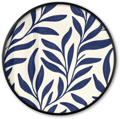 Poster in lijst Rond - Fotolijst 60x60 cm - Posters - Bladeren - Klimop - Donkerblauw - Ronde posterlijst zwart - Decoratie - Wanddecoratie woonkamer - Muurdecoratie slaapkamer