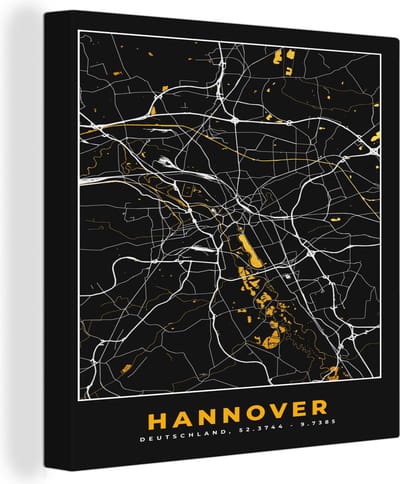 Canvas Schilderij Hannover - Goud - Stadskaart - Plattegrond - Kaart - Duitsland - 20x20 cm - Wanddecoratie