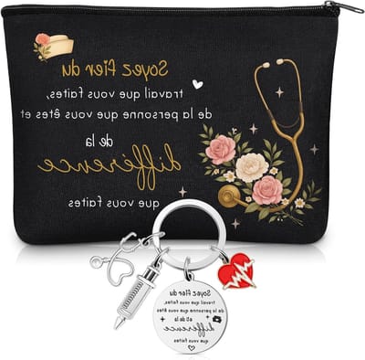 Cadeaus voor Verpleegkundigen, Bazaar Tas met Hartvormige Sleutelhanger, Overlevingsset voor Vrouwen in Zwart