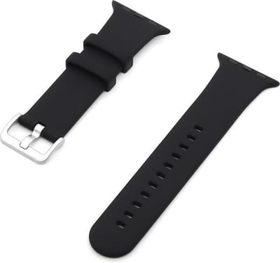 By Qubix - Geschikt voor Apple Watch bandje - Rubberen Siliconen sportbandje met gesp - Zwart - Geschikt voor Apple Watch 44mm / 45mm / 46mm / 49mm (Ultra 1,2 en 3) - siliconen sport bandje - smartwatchbandje