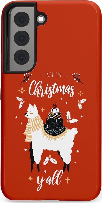 Casetastic hoesje geschikt voor Samsung Galaxy S22 - Dubbellaagse bescherming - Rode Witte Kerst Lama - Fashion Case - Terracotta