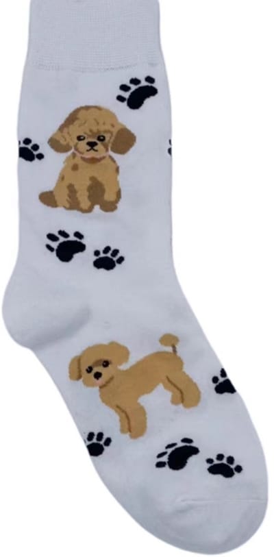 Dames sokken - wit - grijs - bruin - leuke print hond - 36 - 40 - gift - cadeau voor haar - geschenk vrouwen - Kerst cadeau - verjaardagscadeau
