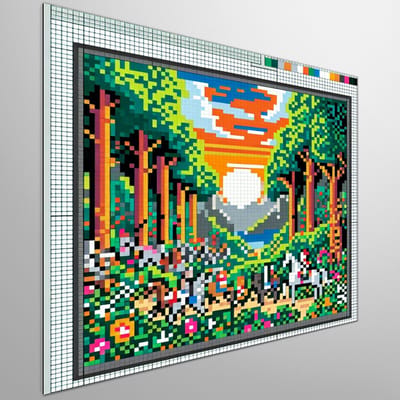 Pixel art relief schilderij | Reliëf van kleurrijke pixels: een driedimensionaal kunstwerk vol leven | Kunst - 40x40 centimeter op Dibond | Foto op Dibond