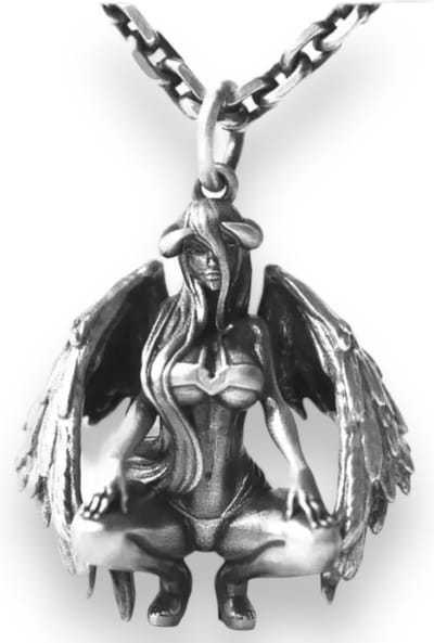 Duivelse Figuur van Zilver - Duivel Achtige Vrouw Figuur Ketting