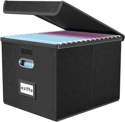 Opslagdozen met Deksel, A4 Bestandsdozen van Vezelboard en Papier voor Thuis en Kantoor, Ideaal voor Documenten en Organisatie (Zwart)