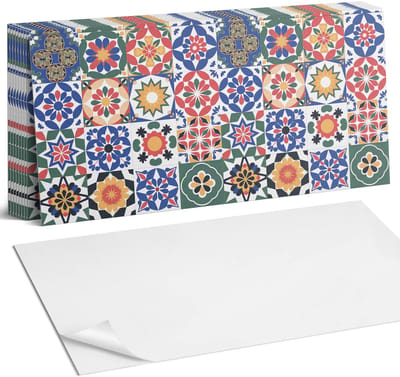 Coloray Plaktegels - Mozaïekpatronen in rijen Zelfklevende Wandtegels - 40 cm x 20 cm - Rood Plaktegels - 10 stuks - Rechthoek PVC Tegels - Plaktegels Badkamer - Vloertegels Zelfklevend - Vinyl Tegels Zelfklevend - Portugese Tegels