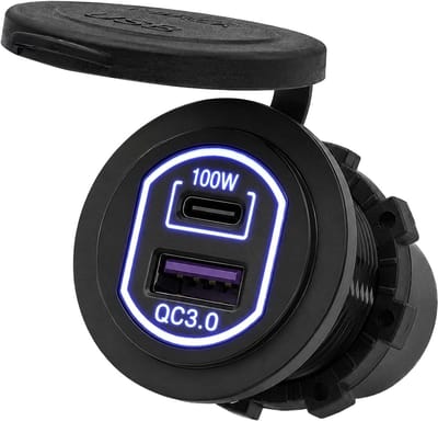 ProRide 12-24V USB/USB C Autolader 2 Poorten Inbouw - 100W QC3.0 - Snellader - Blauw - USB Stopcontact