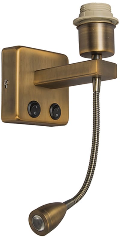 Qazqa wandlamp met leesarm - Brescia Combi - brons, vierkant, max. 60W, geschikt voor led, 2-lichts, 33cm, ideaal als slaapkamer lamp