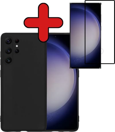 Hoesje - Met Screenprotector - Geschikt voor Samsung Galaxy S23 Ultra - Sterk & Shockproof - Telefoon Hoes - Back Cover - Siliconen Case - Telefoonhoes - Zwart
