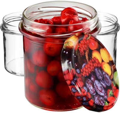 KADAX jampotten, 350 ml, diameter 82 mm, inmaakpotten met schroefdeksel, honingpotten, voorraadpotten voor paddenstoelen, jam, honing (10 stuks, fruit)