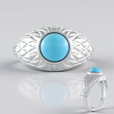 Cavill - Handgemaakte Zilveren Ring - 925 Sterling Zilver - Sleeping Beauty Turkoois 1,035 ct - Ronde Cabochon - Elegant Design