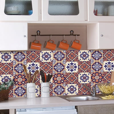Zelfklevende tegelmuurstickers voor keuken en badkamer - 9 Azulejo tegelstickers met arabesk ornament - 9 stickers, 10x10cm
