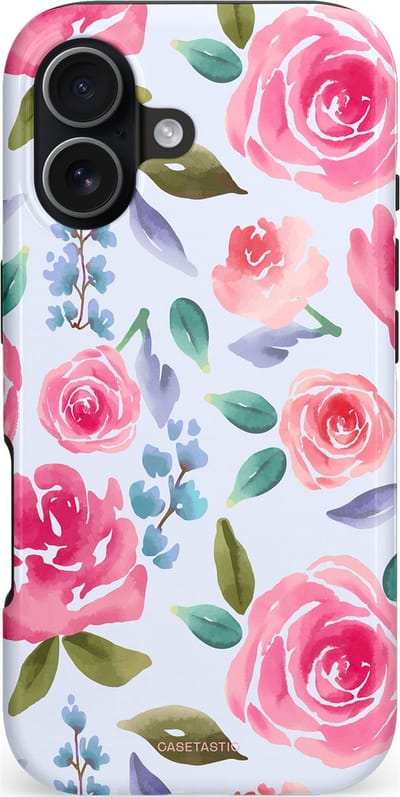 Casetastic hoesje geschikt voor Apple iPhone 17 - MagSafe - Dubbellaagse bescherming - Aquarel Bloemendroom - Fashion Case - Lichtblauw Lichtroze