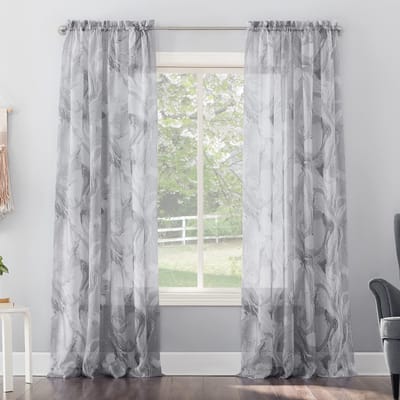 918 Cristo Crushed Sheer Voile Rod Pocket Gordijnpaneel, 51 "x 63", Grijs