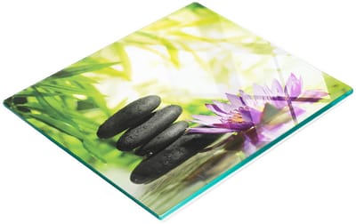 Stijlvol en duurzaam glazen bord met lotus- en zensteenprint, 60x52 cm