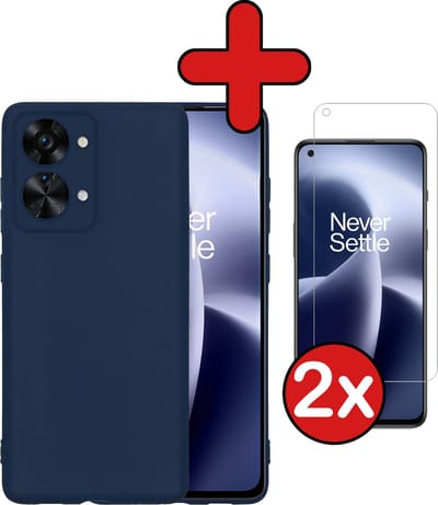 Hoesje - Met 2x Screenprotector - Geschikt voor OnePlus Nord 2T - Sterk & Shockproof - Telefoon Hoes - Back Cover - Siliconen Case - Telefoonhoes - Donkerblauw