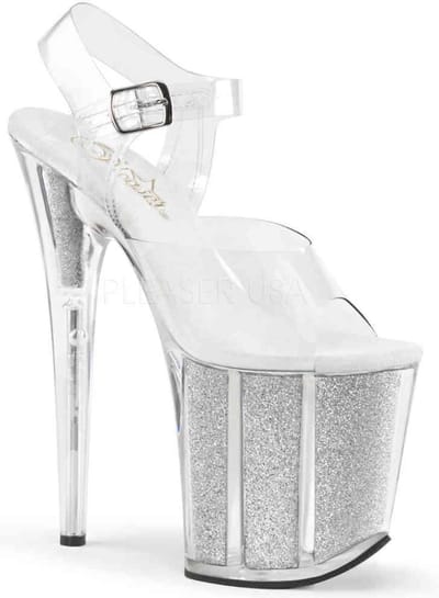 Pleaser - FLAMINGO-808G Sandaal met enkelband, Paaldans schoenen - Paaldans schoenen - 35 Shoes - Zilverkleurig/Transparant