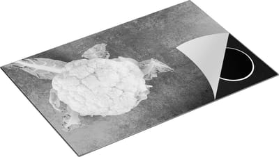 Chefcare Inductie Beschermer Bloemkool op Grijze Marmer - Zwart Wit - 80x50 cm - Afdekplaat Inductie - Kookplaat Beschermer - Inductie Mat