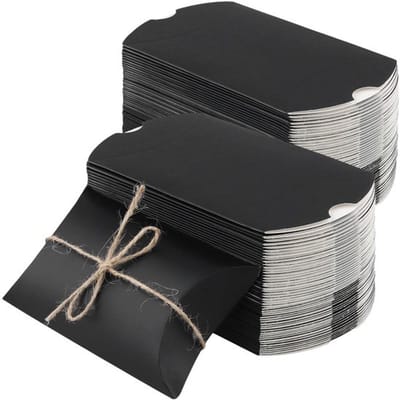 Kussendozen 150 stuks - Kraftpapier zwart - Geschenken voor bruiloft/verjaardag - 13 x 8,8 x 3,5 cm - Inclusief henneptouw - Comfortabel en praktisch - Geschenkdozen
