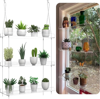 transparante acryl plantenplanken - 3-laags raamwandstandaard voor binnentuinen, bloemen, vetplanten, kruiden, zaailingenorganisatie en plantenpotten display
