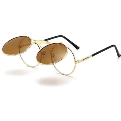 Punk Flip-Over Zonnebril UV-Bescherming Buiten Zonnescherm Stijlvolle Decoratieve Bril voor Mannen Vrouwen beige