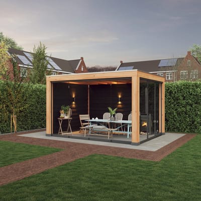 Douglas overkapping, 300 x 400, met zwarte achterwand en twee zijwanden, Westwood Modern Plus