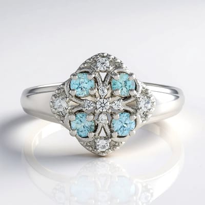 Cavill - Zilveren Ring - 925 Sterling Zilver Geplatineerd - Ratanakiri Zirkonen 0,7 ct - Ovaal Bloemen Patroon - Elegant Tijdloos Sieraad