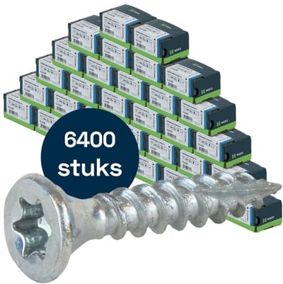 Radix Torx 20 Spaanplaatschroef - Platkop + Snijpunt - 3,5 x 20mm - Verzinkt - Voldraad (6400 stuks) VOLLE DOOS!