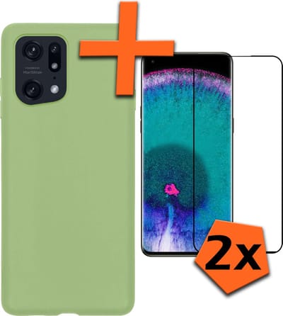 Hoes - Met 2x Screenprotector - Geschikt voor OPPO Find X5 - Sterk & Shockproof - Back Cover - Siliconen Case - Telefoon Hoes - Groen