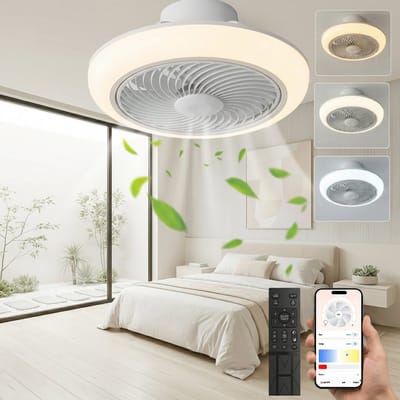 MUPOO Modern Plafondventilator met verlichting met App Afstandsbediening- Ø 46cm - Dimbaar & 3 Kleurstanden- Stil & Winterstand- Voor Woonkamer & Slaapkamer