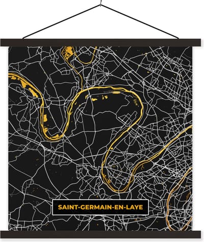 Posterhanger incl. Poster 60x60 cm - Schoolplaat - Saint-Germain-en-Laye - Plattegrond - Frankrijk - Kaart - Stadskaart - Textielposter - Zwarte latten - Stadskaart