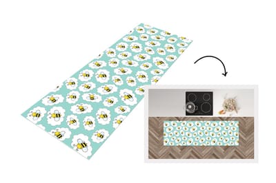 Keukenloper - Loper keuken - Bij - Insecten - Patroon - Groen - 150x50 cm - Keukenloper vinyl