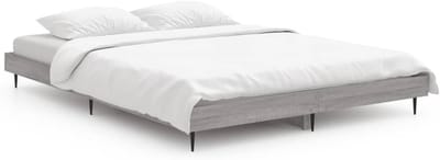 Bedframe Hout - Houten Bed - Slaapkamer Inrichting - Metalen Poten - 140 x 190 cm - Grijs Sonoma