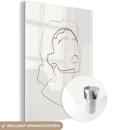 MuchoWow® Glasschilderij 120x160 cm - Schilderij acrylglas - Vrouwen - Line art - Minimalisme - Foto op glas - Schilderijen