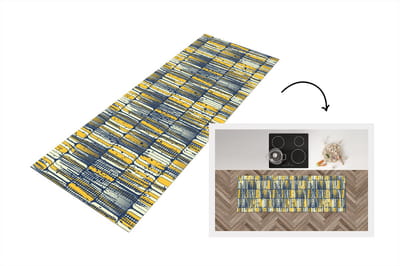 Keukenloper - Loper keuken - Sixties - Patronen - Geel - Rock - 150x50 cm - Keukenloper vinyl