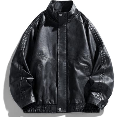 Amerikaans Retro Heren Leren Jas Heren High Street Losse Casual Opstaande Kraag Motor Leren Jas Knap M gray