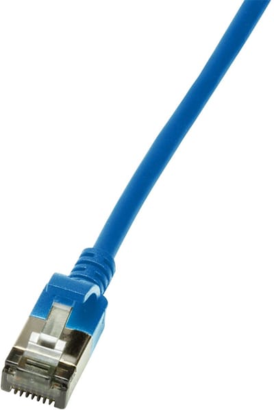 LogiLink CQ9026S RJ45 Netwerkkabel, patchkabel CAT 6A U/FTP 0.50 m Blauw Extreem dun, Vlambestendig, Flexibel, Folie afscherming, Halogeenvrij, Snagless,