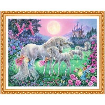 Peinture Diamant 5D Point de Croix Broderie Cristal Licorne Château Images Diamants Ronds Complets 20X30CM gray