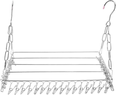 Dailygoods- Wasdroogrek Roestvrij staal - Opvouwbaar Kledingdroogrek - 36 Clips - Winddicht Hanger - Voor Handdoeken/Lingerie - 40cm Lengte - Kledinghanger