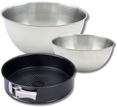 Set met 1 springvorm van 24 cm, 1 spatel Zenker en 2 roestvrijstalen mengkommen Fackelmann