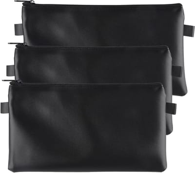 lalago Pack of 3 Purse, Purse, Bank Bag, PU Document Bag with Zip, Zip Pocket, Cosmetic Bag, Black, Black, Professional