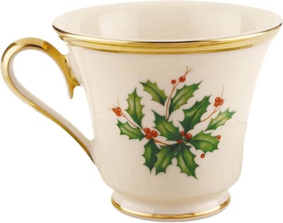 Theekopje - Kopje met schotel - Feestelijke momenten - Porselein met gouden rand - 6 Ounces - Rood en groen