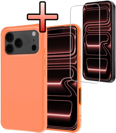 Hoesje - Met Screenprotector - Geschikt voor Apple iPhone 17 Pro - Sterk & Shockproof - Back Cover - Siliconen Case - Telefoon Hoes - Perzik