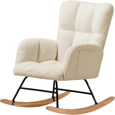 HHHK - Schommelstoel - Schommelstoel Babykamer - Fauteuil - Beige - Teddy Pluche - Schommelstoelen - Schommelstoel Teddy
