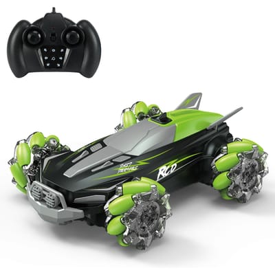 D888 RC voiture de cascade télécommandée 4WD pour enfants garçons 2.4G 360 degrés Rotation voiture de dérive avec lumière LED 1 battery vert