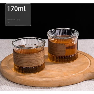 GIAXNI Amerikaanse Verticale Design Koffiekop Houten Ring Anti-Verbranding Hoge Temperatuur Thuis Hoge Borosilicaatglas Koffiekop brown