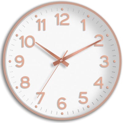 Daity Wandklok - stille wandklok - moderne - tikvrije analoge klok - geschikt voor de inrichting van keuken - kantoor - badkamer en slaapkamer (wit en roségoud).