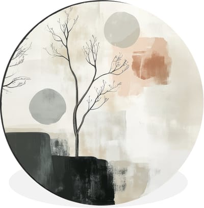 WallCircle - Wandcirkel - Muurcirkel - Wabi sabi - Beige - Plant - Aluminium - Dibond - 90x90 cm - Binnen en Buiten