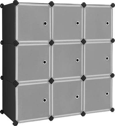 Opbergkast 9 Vakken - Modulair Kastensysteem met Deuren - Kunststof & Metaal - Zwart 93 x 31 x 93 cm